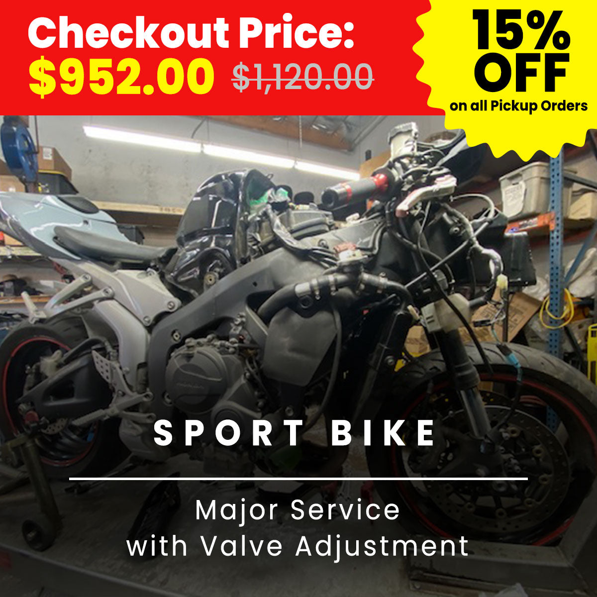Motorcycle Major Service with Valve Adjustment (at Location: Fullerton CA) Motorcycle Major Service with Valve Adjustment (at Location: Fullerton CA)