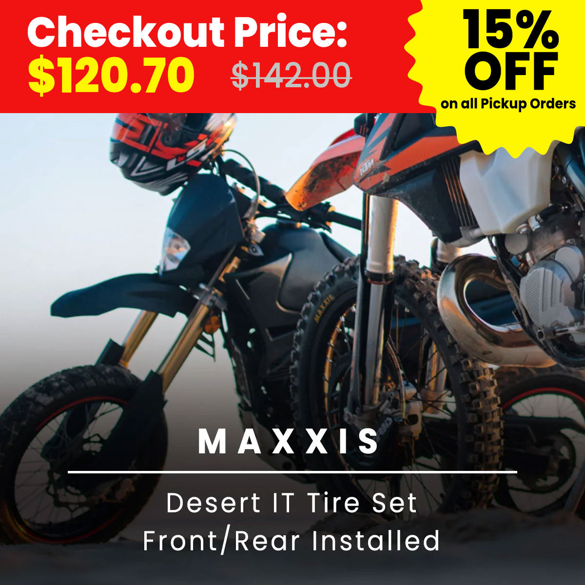 Dirtbike Maxxis Desert IT Tire Set Front/Rear Installed-Service Dirtbike Maxxis Desert IT Tire Set Front/Rear Installed-Service