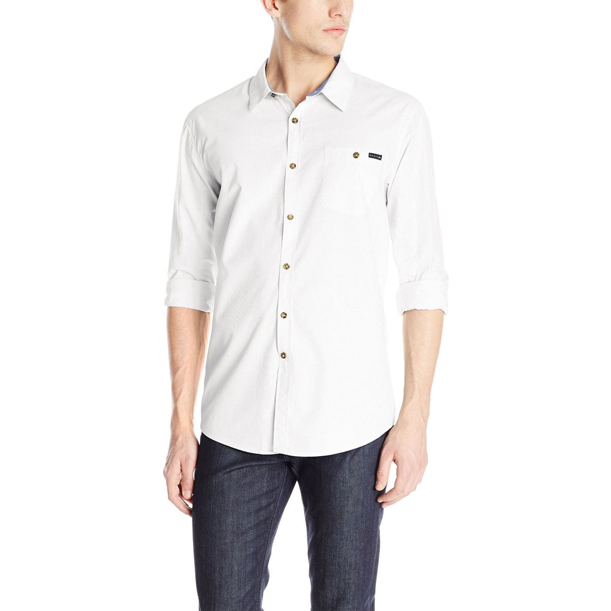 Rusty Sonar Collar Men's Button Up Long-Sleeve Shirts - White Rusty Sonar Collar Men's Button Up Long-Sleeve Shirts - White
