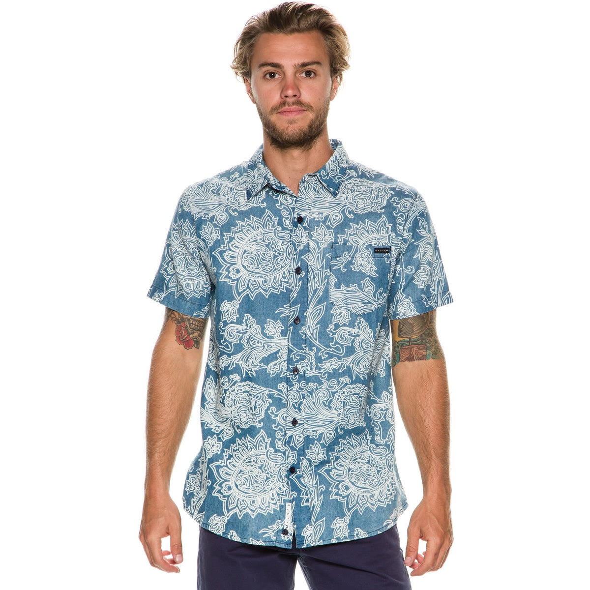 Rusty Delt Men's Button Up Short-Sleeve Shirts - Blue Acid Wash Rusty Delt Men's Button Up Short-Sleeve Shirts - Blue Acid Wash