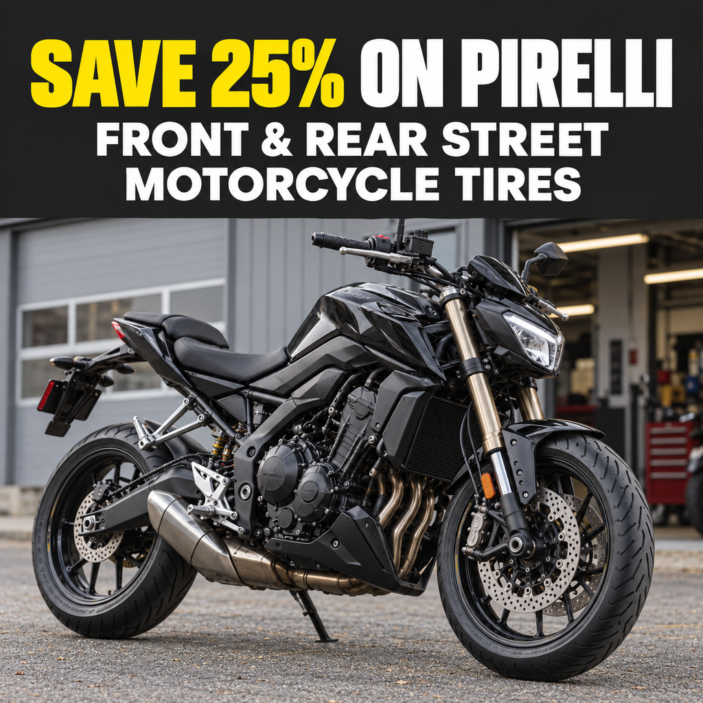 Save 25% on Pirelli Front & Rear Street Motorcycle Tires in Fullerton, Orange County & Los Angeles | Motorhelmets