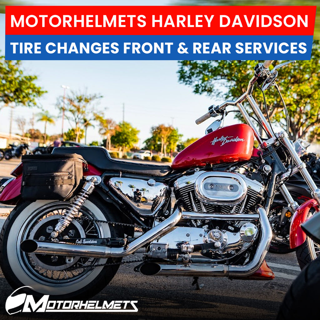 Harley Davidson Motorcycle Repair Tire Changes Front & Rear Services in Fullerton Orange County Los Angeles California / Motorhelmets