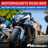 Honda Motorcycle Repair Battery Test and Replacement Services for Road Bikes in Fullerton Orange County Los Angeles California / Motorhelmets