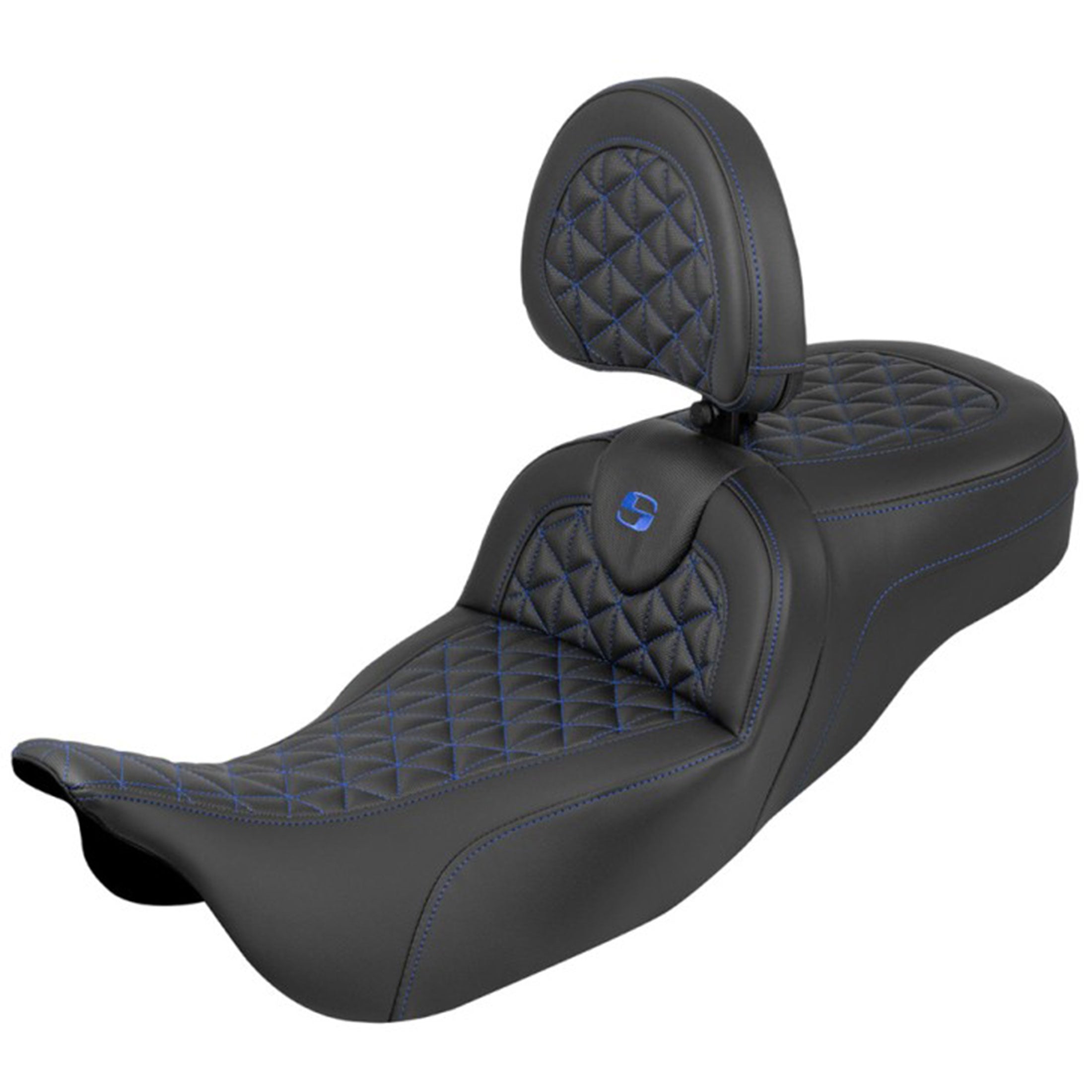 Saddlemen 2008-2024 FLHR, FLHT, FLHX & FLTR Ext. Reach Roadsofa Tri-Gripper Seat with Drivers Backrest Motorcycle Accessories - Blue