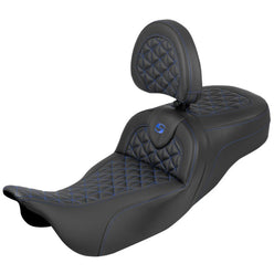 Saddlemen 2008-2024 FLHR, FLHT, FLHX & FLTR Ext. Reach Roadsofa Tri-Gripper Seat with Drivers Backrest Motorcycle Accessories