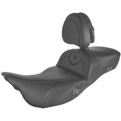 Saddlemen 2008-2024 FLHR, FLHT, FLHX & FLTR Heated RoadSofa Black Ext Reach Seat with Backrest Motorcycle Accessories
