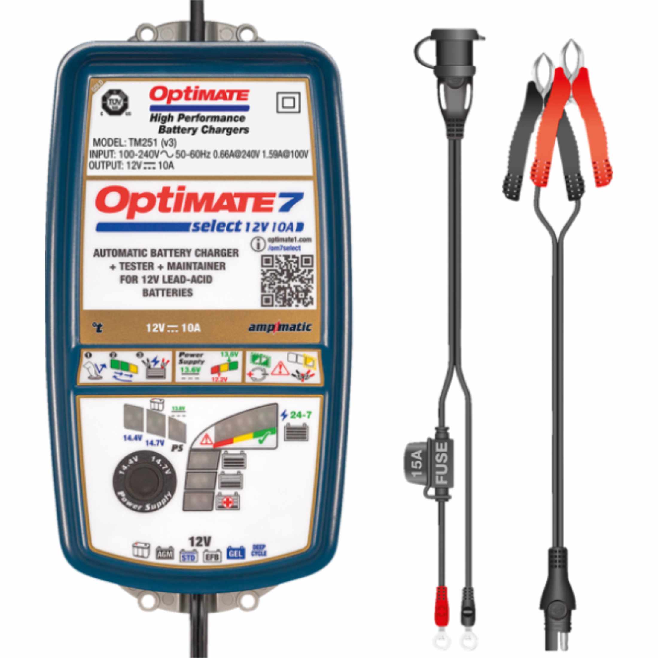 Tecmate OptiMate™ 7 Select Battery Charger and Maintainer Motorcycle Tool Accessories-3807