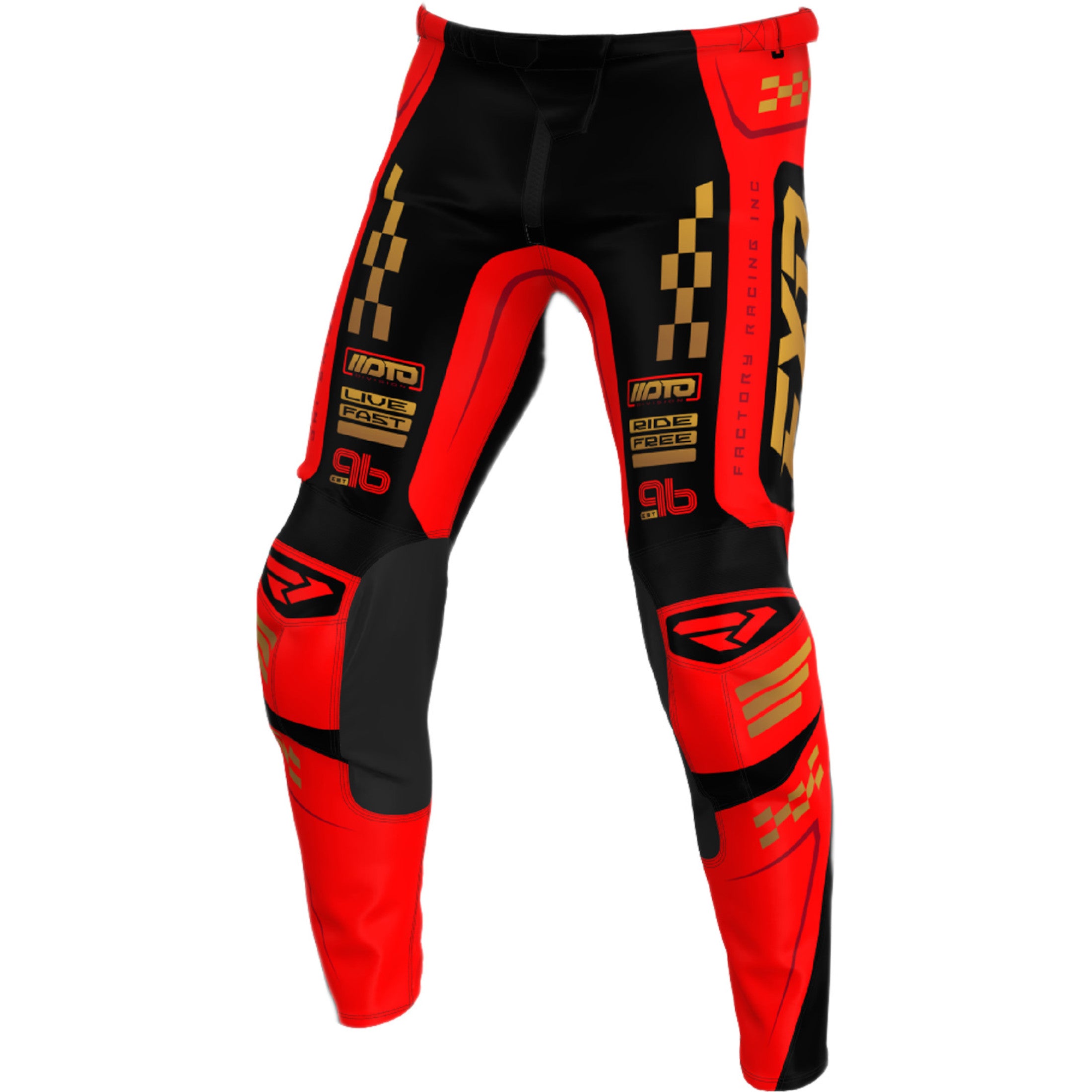 FXR Clutch Pro MX Men's Off-Road Pants - Red / Black / Gold