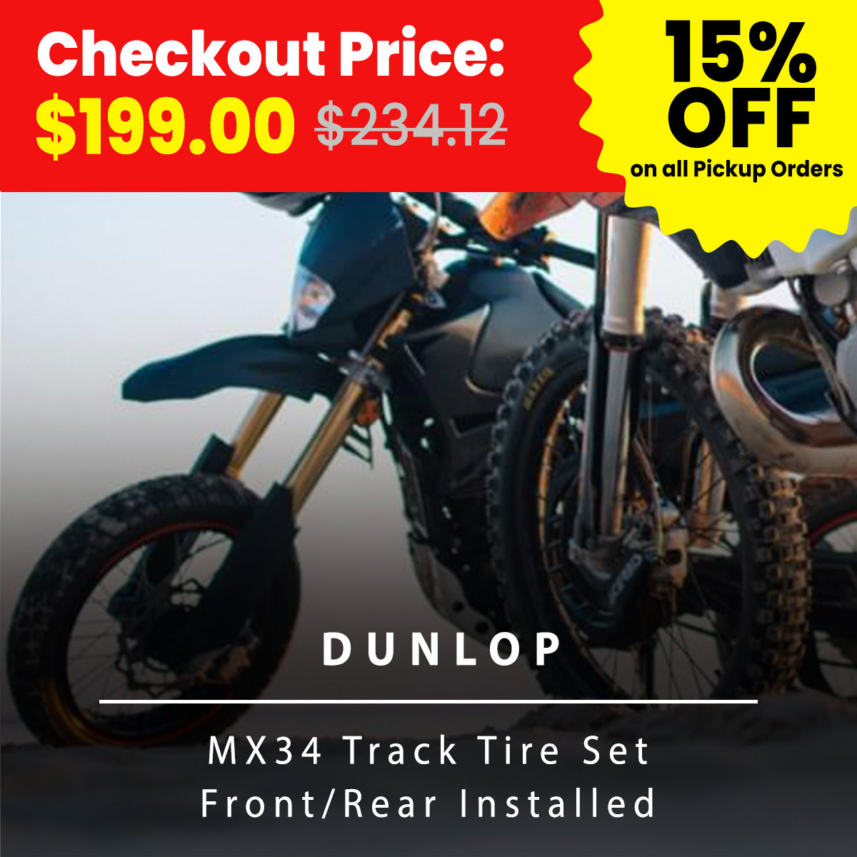 Dirtbike Dunlop MX34 Track Tire Set Front/Rear Installed-Service