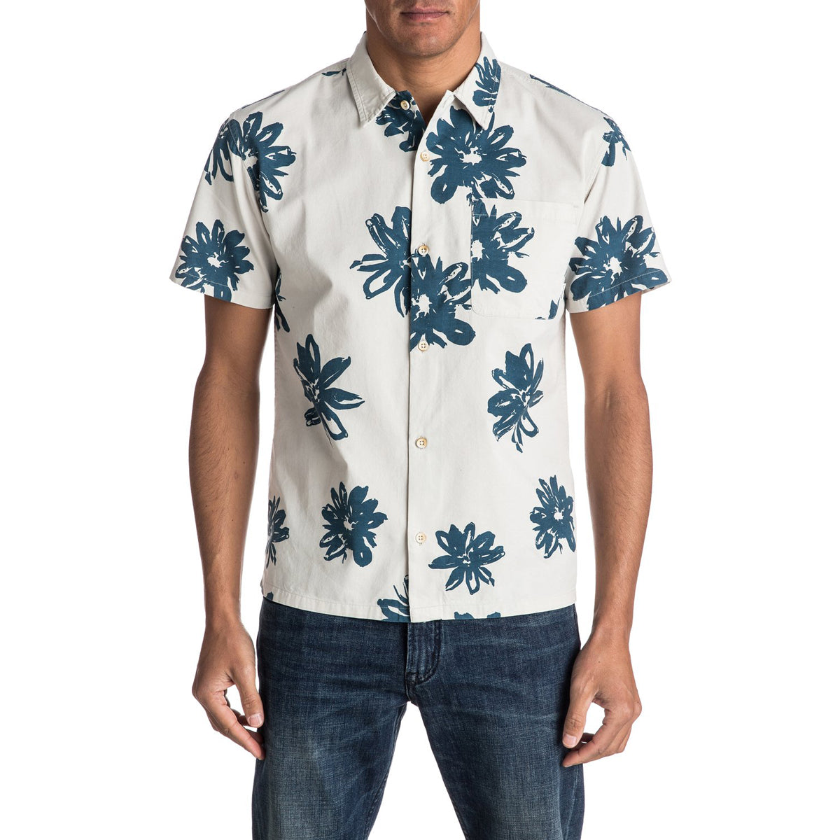 Quiksilver South Beach Dimes Men's Button Up Short-Sleeve Shirts - Birch Vintage Surf