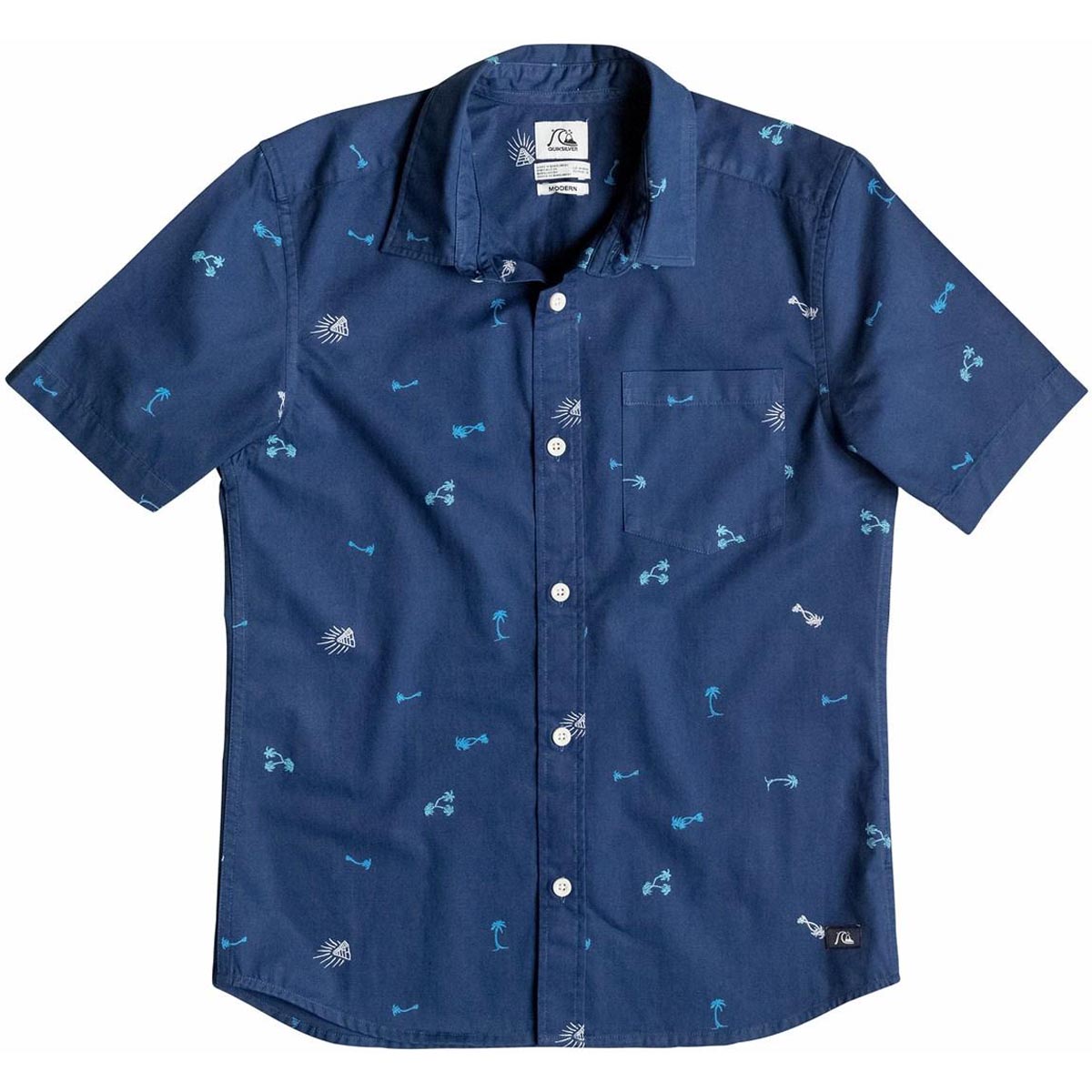 Quiksilver Mini Palm Beach Youth Boys Button Up Short-Sleeve Shirts - Mini Palm Beach Navy