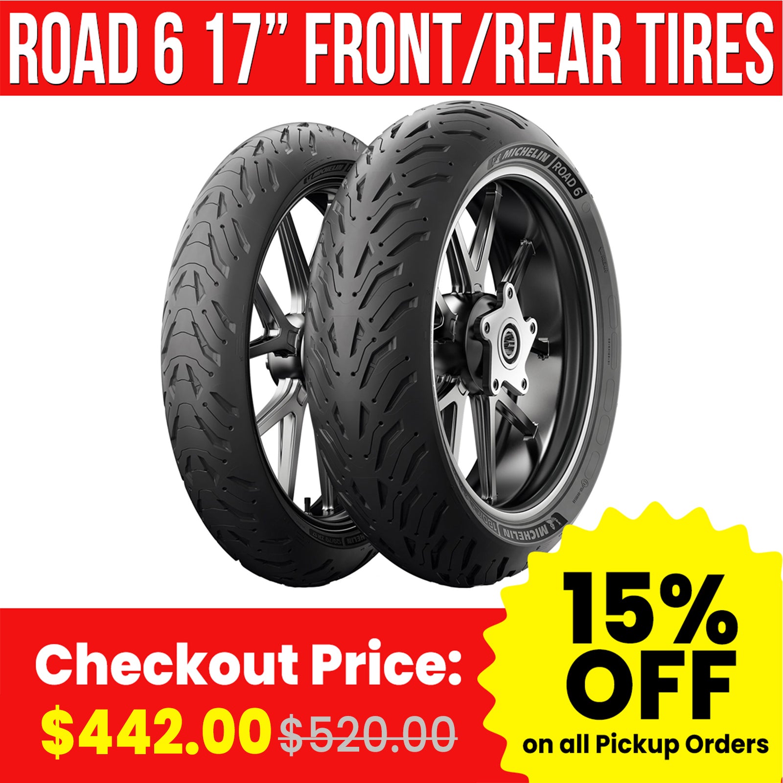 Michelin Road 6 17" Set Front / Rear Street Tires-PR6180SET