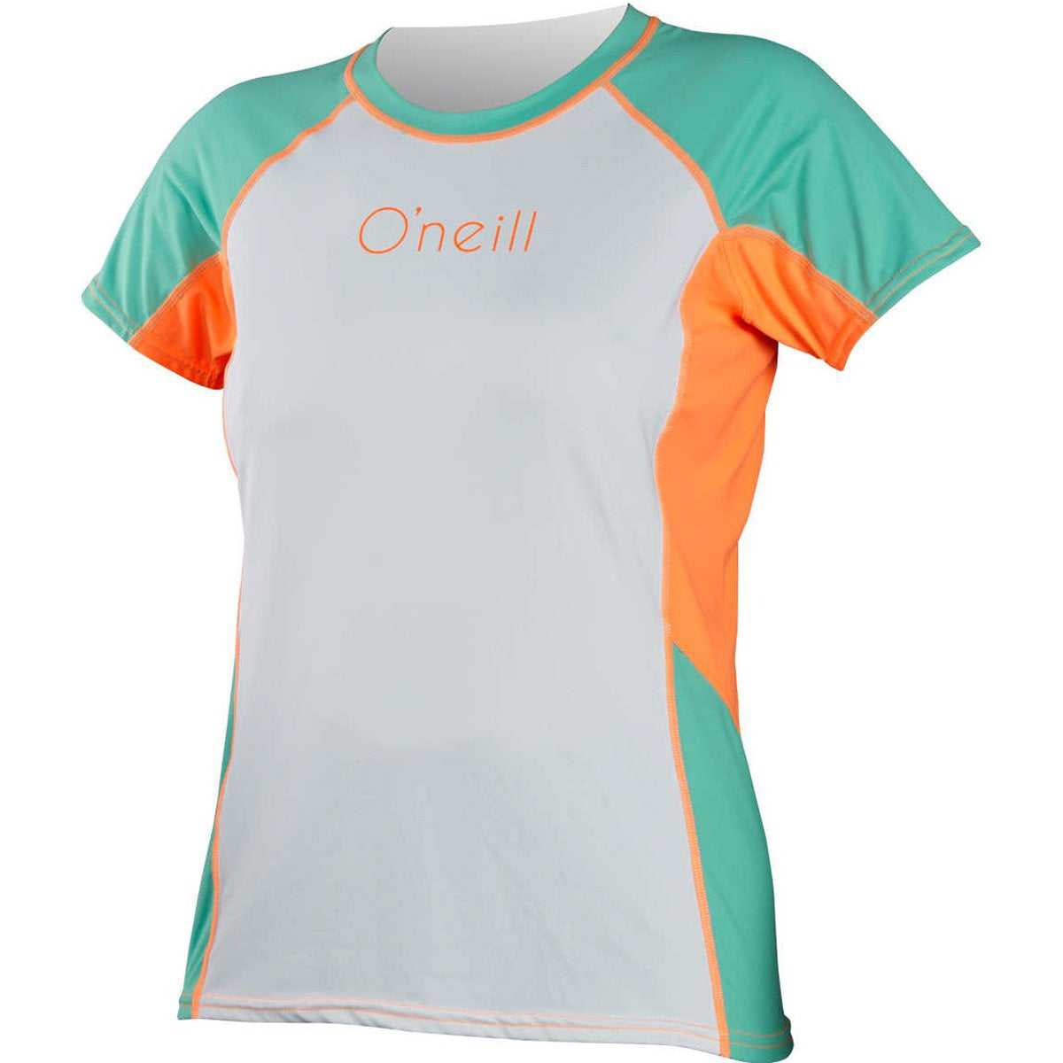 O'Neill Skins Color Block Women's Short-Sleeve Rashguard Suit - White/Spyglass/Papaya